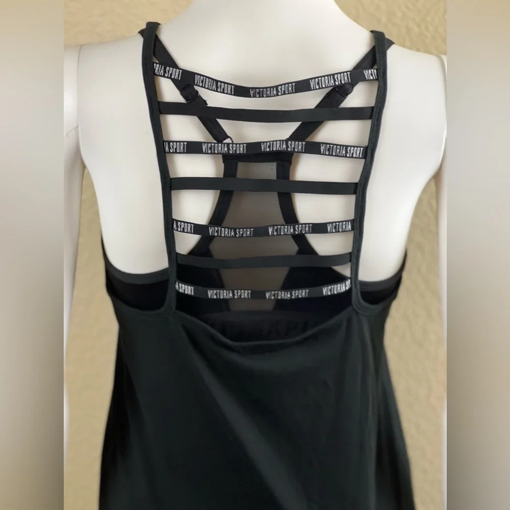 NWT Victoria’s Secret Sport Silver Shimmer Black Strappy Tank Top $25 - Picture 9 of 9